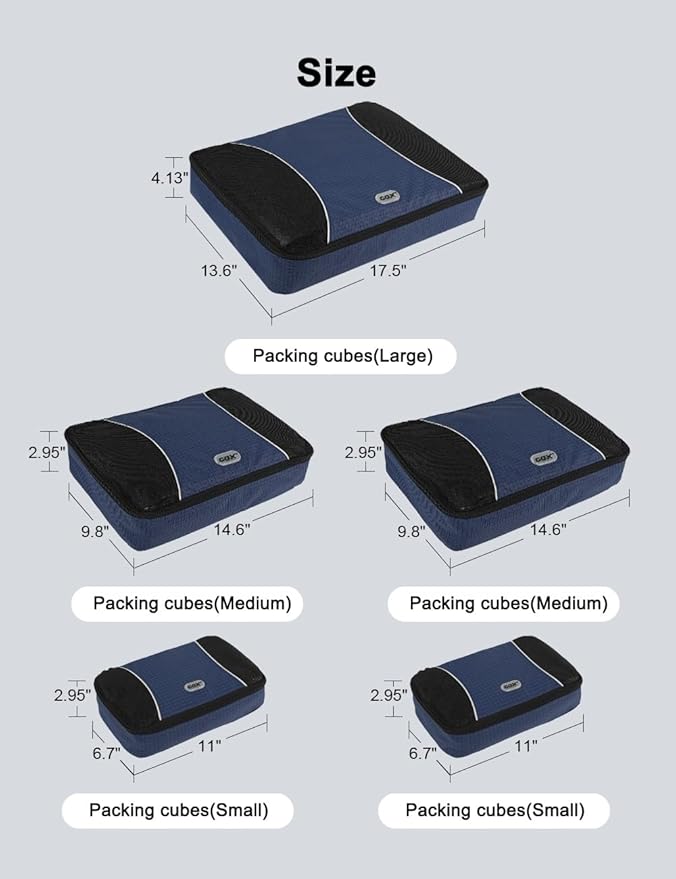GOX Ultra Light 5 piece Packing Cubes Travel Luggage Organizer 1 Large 2 Medium 2 Small