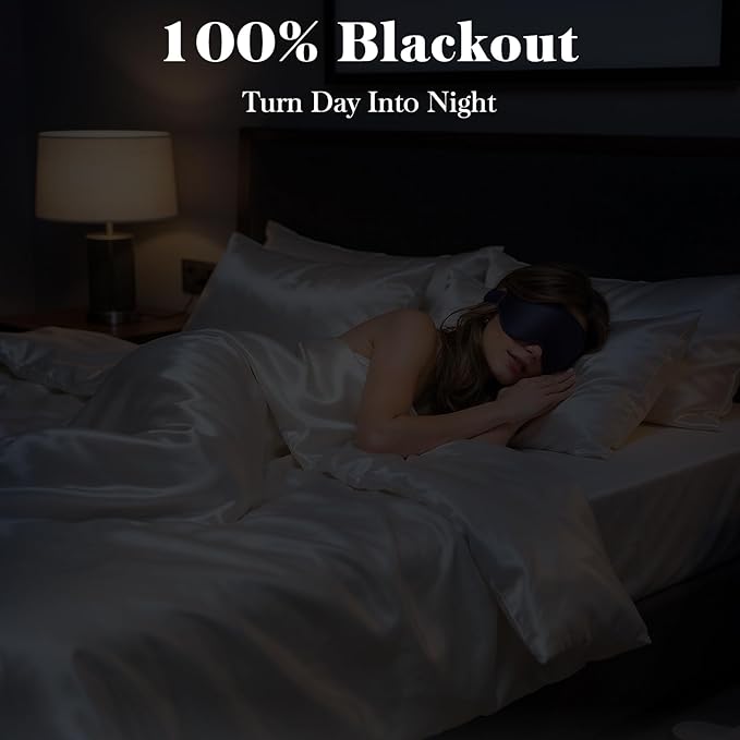 3D Eye Mask Sleep Mask for Men & Women, 100% Pressure-Free & Light Block-Out Eye Mask for Sleep with Easy Adjustable Strap, Night Eye Cover for Travel, Blue
