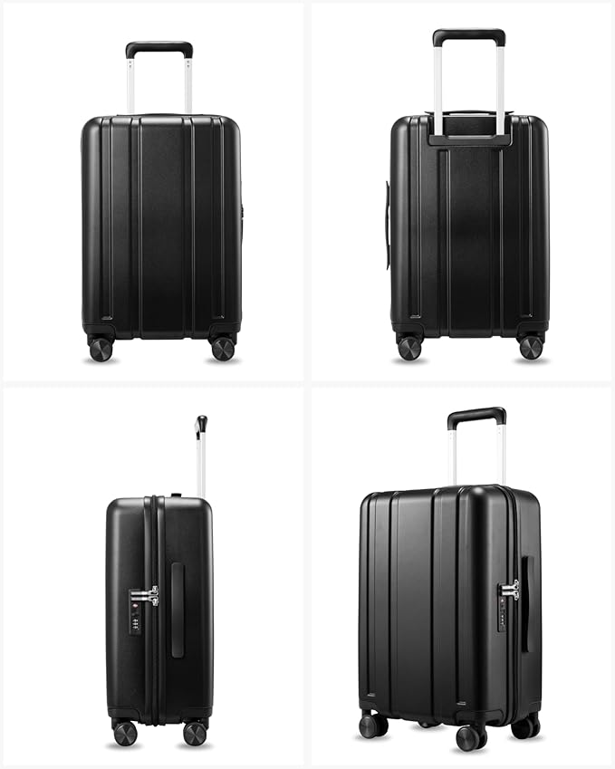 LUGGEX Carry On Luggage 22x14x9 Airline Approved, L2 100% PC Hard Shell Travel Suitcase with Smooth Spinner Wheels, TSA Lock (EX-Core, Black, 20 Inch, 40L)