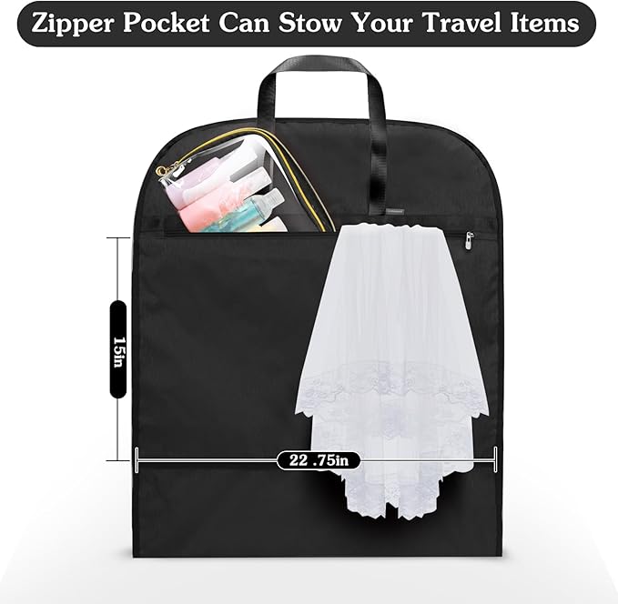 Limoomil 60 Inch Heavy Duty Tear Resistance Wedding Dress Bag for Wedding Travel, Waterproof Dress Cover for Closet Wardrobe. Garment Bag for Gowns, Tuxedos, Dress, Long Coats. Darkgrey, 60 Inch.