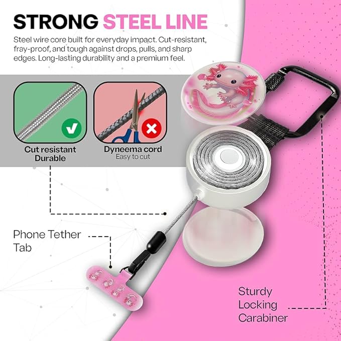 ClutchLoop Anti-Theft Phone Tether - Universal Adhesive Anchor, Retractable Steel Line and Locking Carabiner
