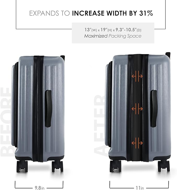 20 Inch Carry On Luggage 22x14x9 Airline Approved, Carry On Suitcase with Wheels, Hard-shell Carry-on Luggage, Durable Luggage Carry-On, Grey Small Suitcase with Cosmetic Case