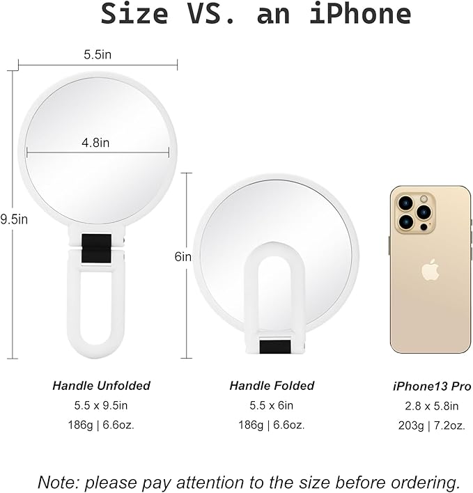 Sifolo 30x Magnifying Mirror, Travel Hand Mirrors with Handle - Double Side Handheld Mirror with 1X 30X Magnification & Adjustable Handle, Hand Held Foldable Travel Mirror for Makeup(Pearl White)