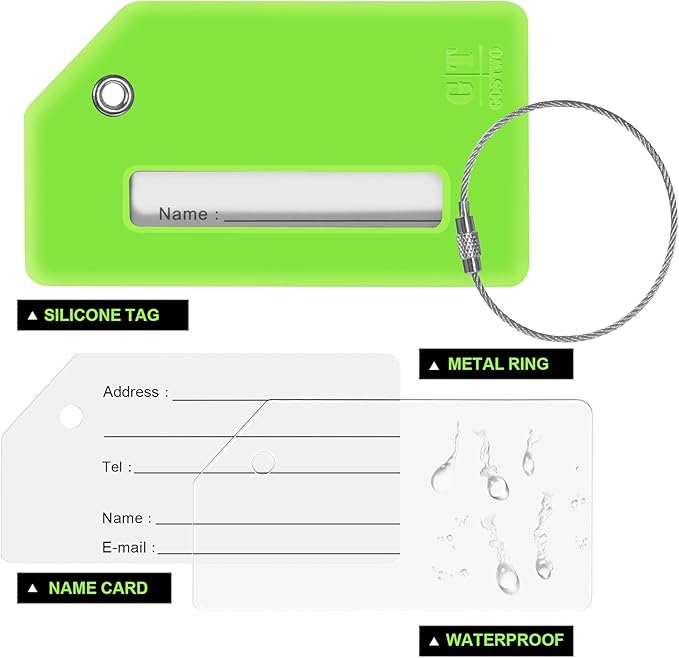 Gostwo 2 Pack Silicone Luggage Tags for Suitcases, 26 Initial Letter Baggage Labels Handbag School Bag Suitcase Instrument Tag with Stainless Steel Loop(Green)(Letter C)
