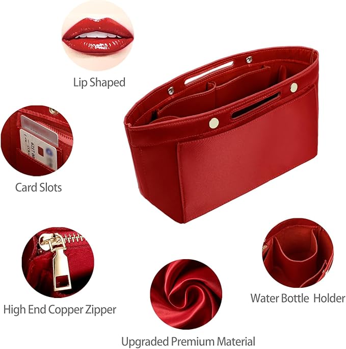 ZTUJO Purse Organizer Insert For Handbag & Tote Shaper,Tote Bag Organizer Insert For Speedy Neverful, 6 Sizes (Large,Silky Red)