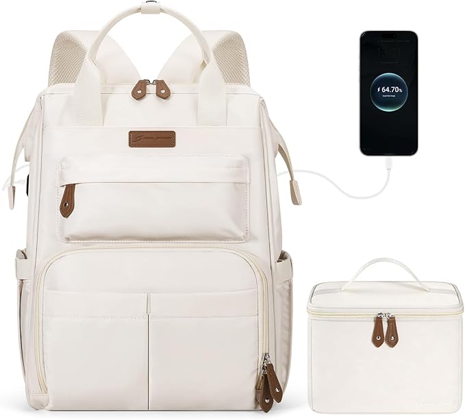 Maelstrom Travel Backpack for Women Men,Laptop Backpack Fits 15.6-17.3 Inch Laptop, Nurse/Work Bag with Insulated Lunch Box (Beige)