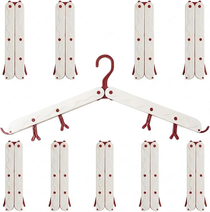 10 Pcs Modular Folding Travel Hangers (Beige/Red), MAX Space Saving Collapsible Hangers for Cruise, RV, and Luggage | Durable Two-Tone Set (Beige/Red)