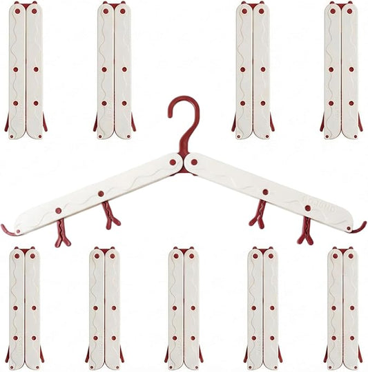10 Pcs Modular Folding Travel Hangers (Beige/Red), MAX Space Saving Collapsible Hangers for Cruise, RV, and Luggage | Durable Two-Tone Set (Beige/Red)
