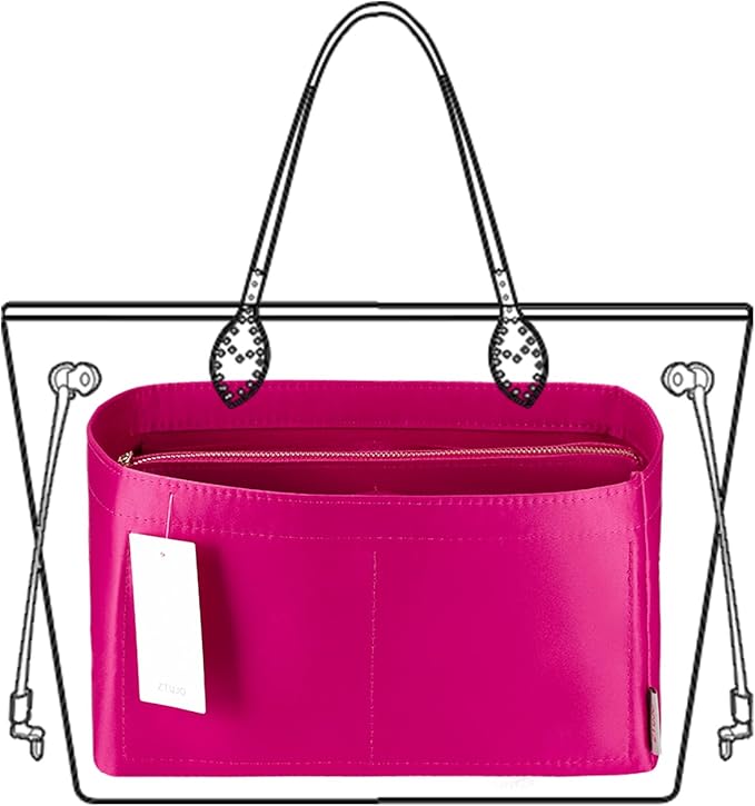 ZTUJO Purse Organizer Insert For Handbags, Purse Organizer With Zipper, Neverfull Organizer, Bag Organizer For Speedy Neverfull ONTHEGO Tote, Handbag and More (Silky Rosy, X-Large)
