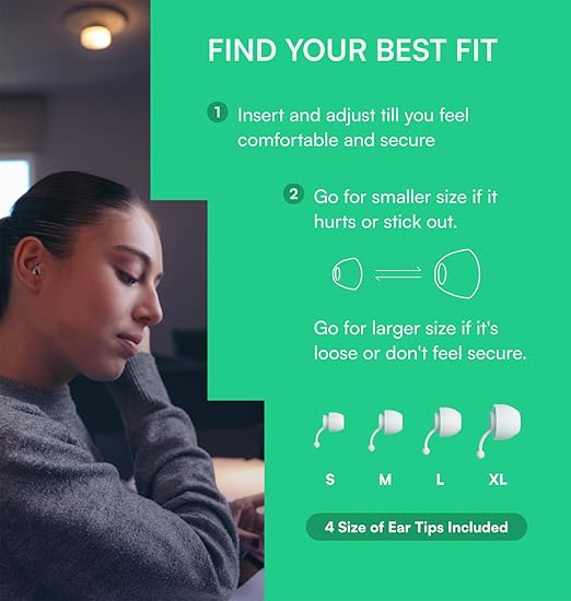 Sleep Ear Plugs Noise Reduction - 28 dB Ear Plugs for Sleeping Noise Cancelling (NRR 16), Enjoy, 4 Size Soft Ear Tips S/M/L/XL, 15s Ear Pressure Balance, Airplane Travel, Peyto Green