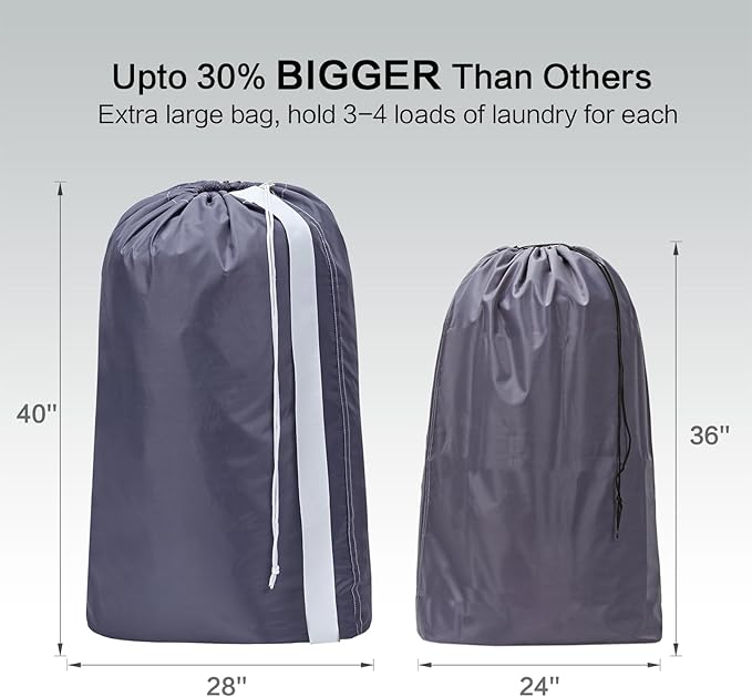 HOMEST XL Nylon Laundry Bag with Strap, Large Dirty Garments Organizer, Easy Fit a Hamper or Clothing Basket, Can Carry Up to 4 Loads of Clothes, Gray