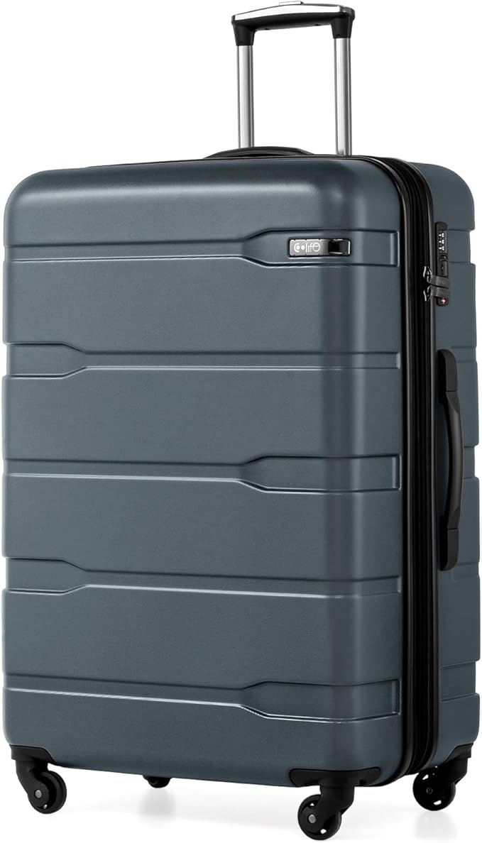 Coolife Expandable Large Checked Luggage Hardside PC+ABS Suitcase with TSA Lock, Lightweight Rolling Carry On with Spinner Wheels(Teal, 28in)