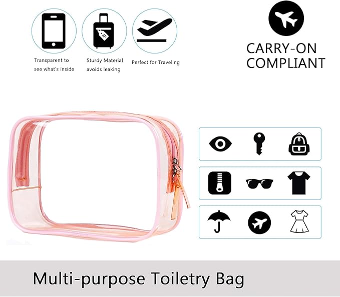 Buminee Clear Pouch Small, 6.6"x2.3"x4.7" Size TSA Approved Toiletry Bag, Travel Bags for Toiletries, Cosmetic Bag for Women and Men Small - Mixed Color - 5 Pack