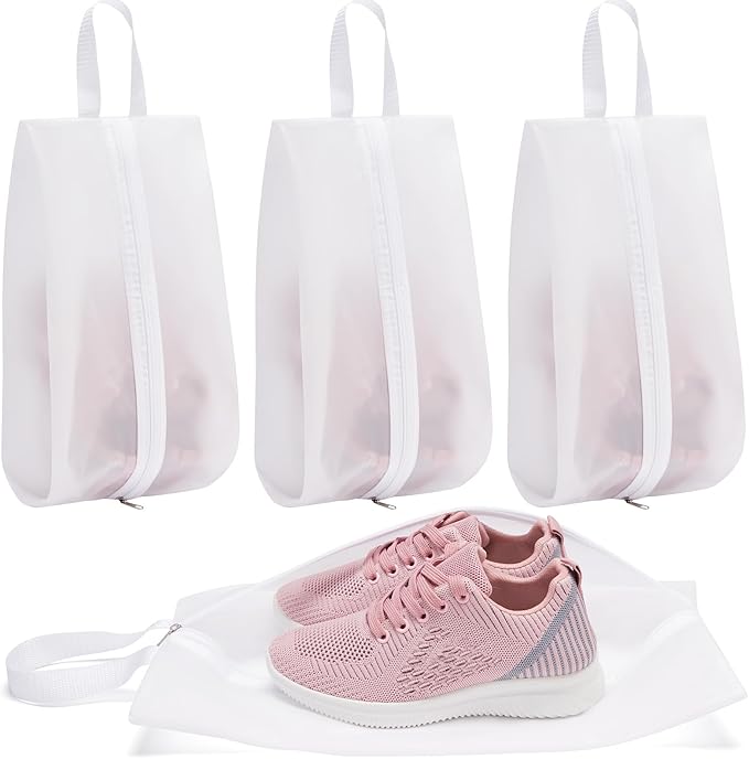 Vorspack Shoe Bags for Travel - 4 Pack Small Transparent Shoe Organizer with Handle Dustproof Shoe Bag Reusable Shoe Storage Bags for Men & Women