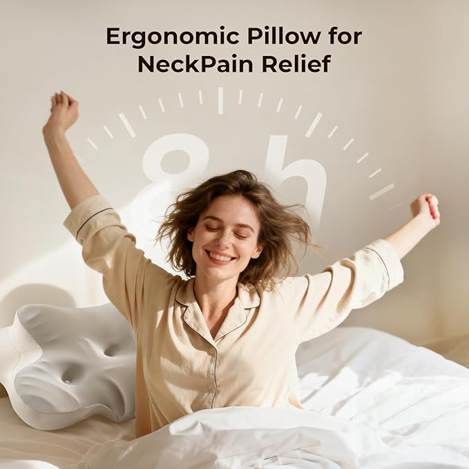 Cervical Pillow for Neck and Shoulder, Ergonomic Memory Foam Pillows for Sleeping, Dual Ear Relief Zone Contour Pillow,Support Pillow for Side Back Stomach Sleepers (Gray)