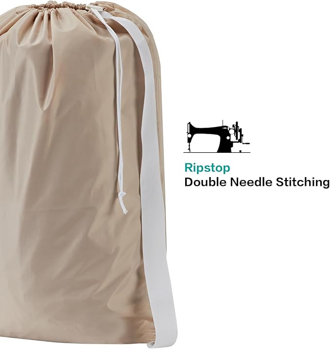 HOMEST 2 Pack XL Nylon Laundry Bag with Strap, Large Dirty Clothes Organizer, Easy Fit a Laundry Hamper or Basket, Can Carry Up to 4 Loads of Laundry, Beige