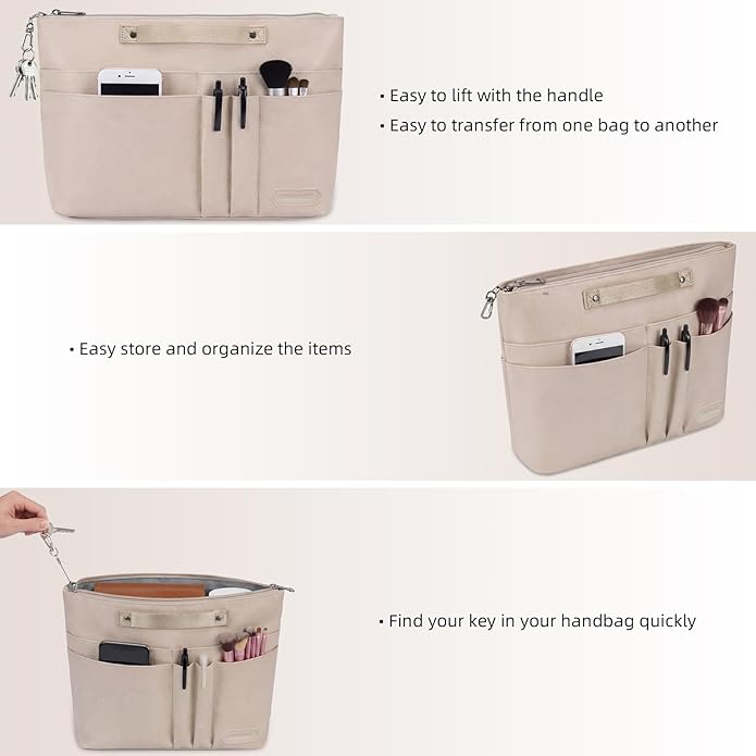 VANCORE Purse Organizer Insert for Handbags,Tote Bag Organizer Insert with Zipper Bag,Premium Handbag Organizer Inside Liner for Women with 15 Pockets