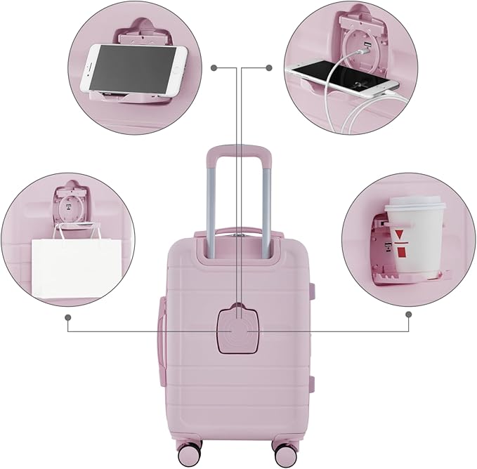French Connection St. Martin Carry-On Luggage with Cup Holder/USB Ports, Pink A Boo