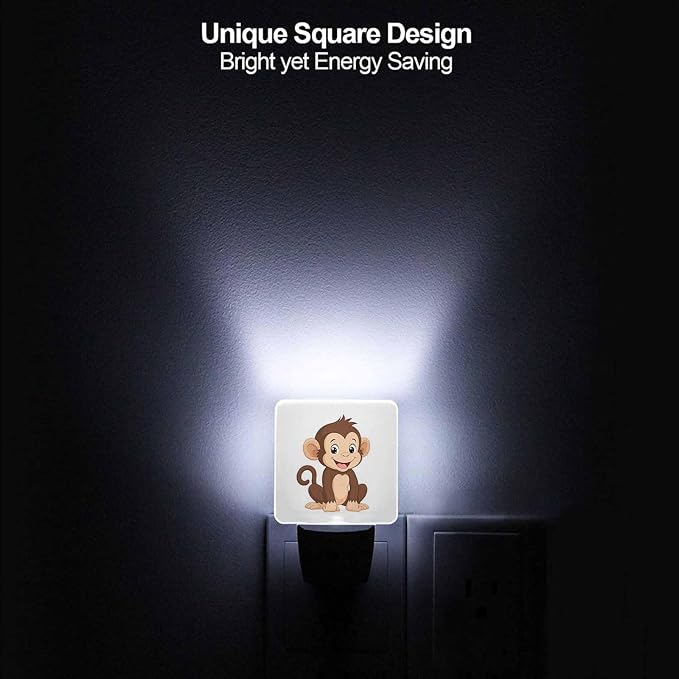 LED Night Light,Cute Cartoon Brown Smiling Monkey LED Night Light Plug into Wall with Dusk to Dawn Light Sensor White Energy Efficient Nightlight for Bedroom Bathroom Hallway Living Room Kitchen