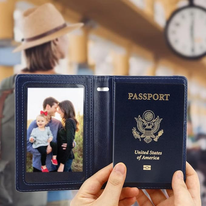 Passport Holder for Travel,Leather Passport Holder RFID Blocking Passport Cover Wallet Passport Case with Pen Holder Passport Holders for Travel Women Men Family Travels Must Haves Essential,Navy Blue