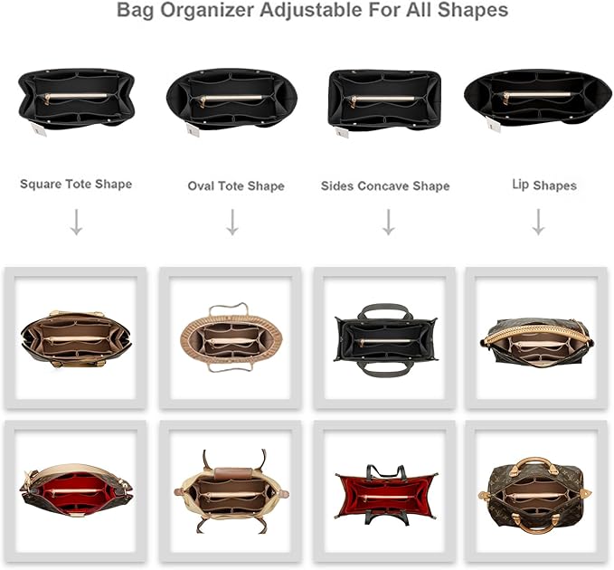 ZTUJO Purse Organizer Insert For Handbags, Silky Bag Organizer With 2 Zippers For Speedy Neverful Tote and More (Black, Small)