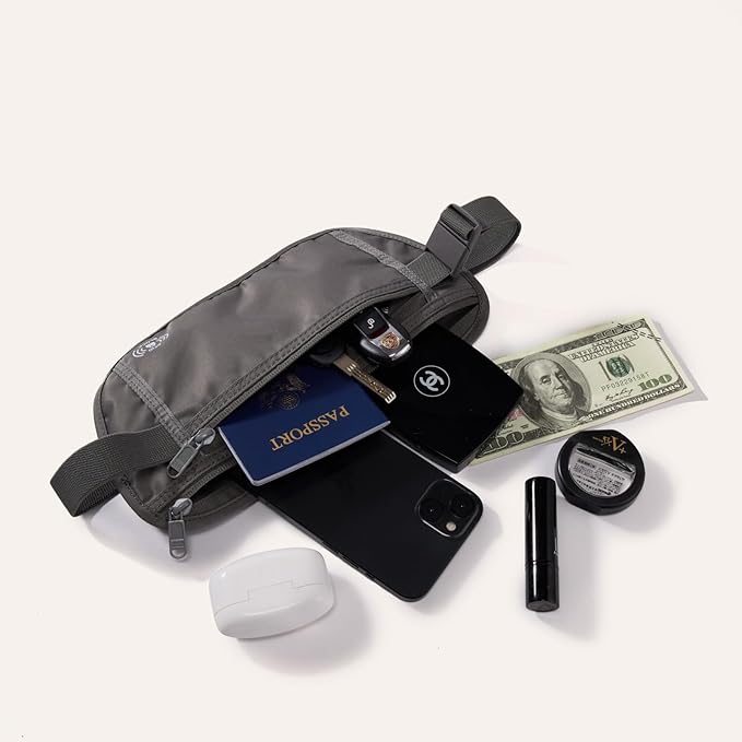 Pander RFID Blocking Travel Money Belt – Hidden Waist Pouch for Passport, Cash, Cards, Slim Belt Bag for Men and Women, Dim Grey (Pack of 2)