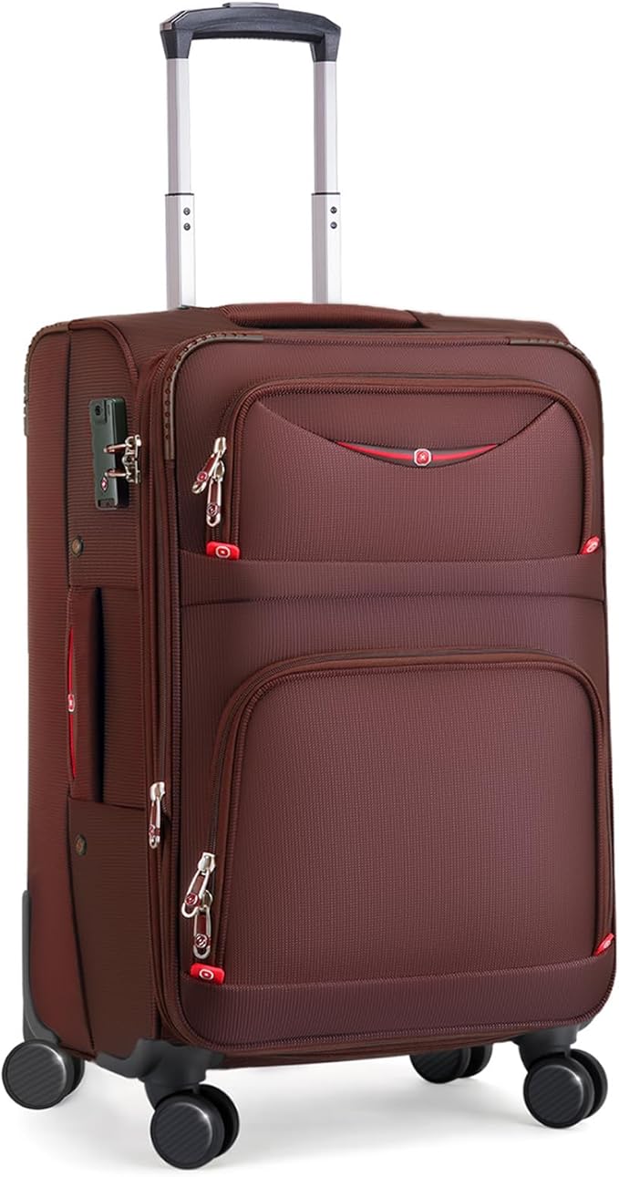 Softside Expandable Luggage with 4 Spinner Wheels, Durable Carry-On Luggage Suitcase (Coffee, 21-Inch)