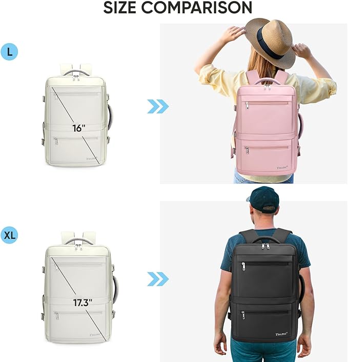 BALEINE Travel Backpack for Women Men, Large Sturdy Carry On Laptop Backpack Gifts for Business, Casual, Weekender, Hiking (Large, Beige)