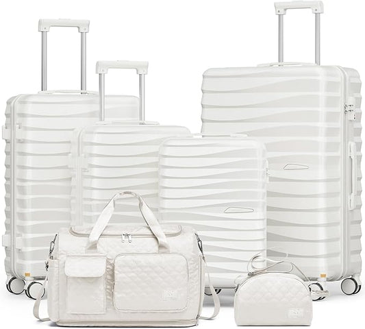 Joyway Luggage Sets 6 Piece with Detachable Spinner Wheels, Lightweight Hard Shell Travel Suitcse Set with TSA Lock (White, 6 Piece Set)
