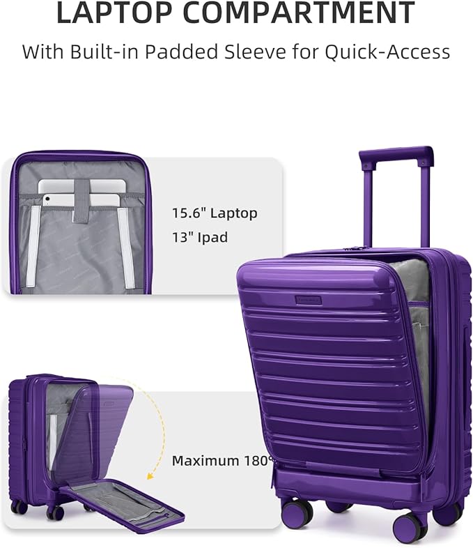 LARVENDER Carry On Luggage 22x14x9 Airline Approved, 20 Inch Expandable PC+ABS Hardside Carry On Luggage with Front Pocket Spinner Wheels TSA Lock for Women Men (Purple)