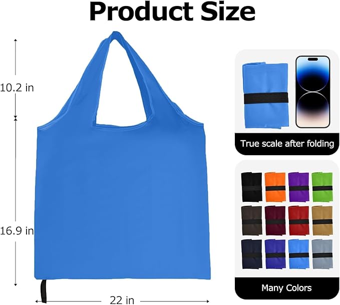 Washable Reusable Grocery Bags, Foldable Reusable Shopping Bags, Polyester Tote, Pocket Size Carrier
