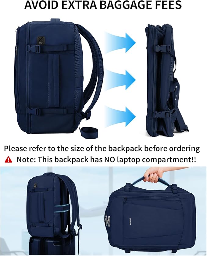ECOHUB 17'' Travel Backpack, Personal Item Backpack with 13 Pockets, Flight Approved Carry on Backpack with USB Port & Luggage Sleeve, Travel bag for Men & Women, Water Resistant Backpack, Blue