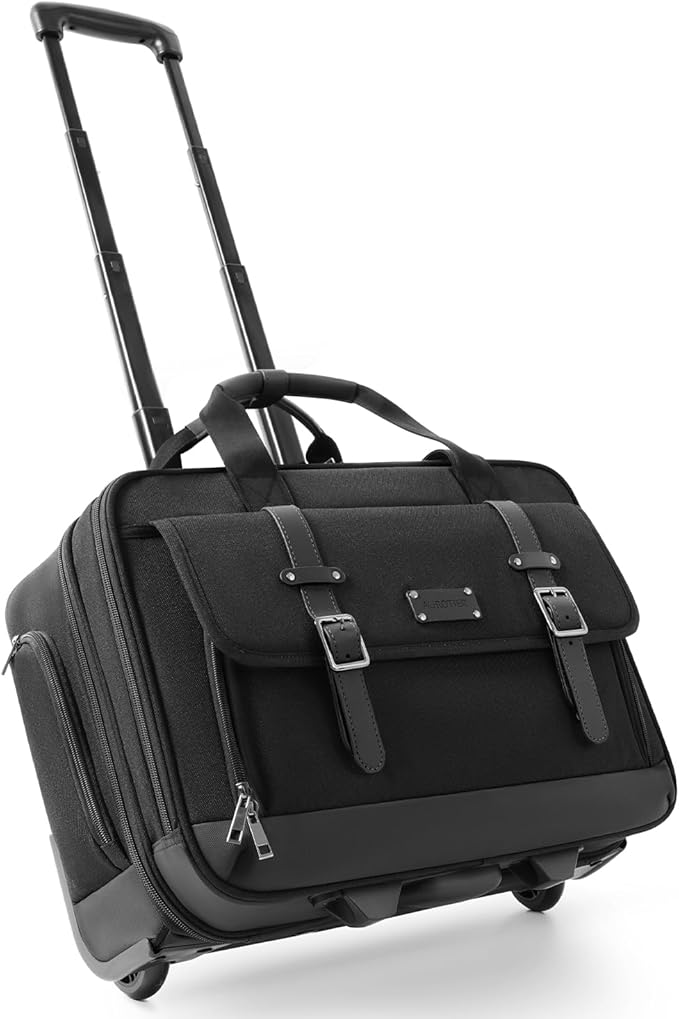Rolling Laptop Bag, Briefcase for Men and Women, 16 Inch Computer Bag with Wheels Underseat Carry on Luggage, Laptop Briefcase Case for Work, Travel, College Teacher, Mobile Office Bag, Black