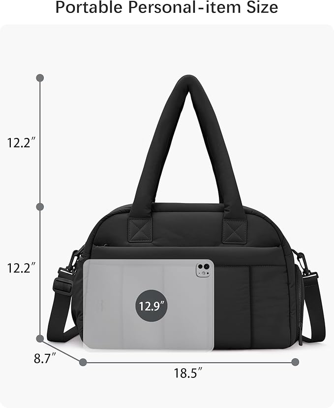 oscaurt Gym Bag for Women Puffer Duffle Bag for Travel Water Resistant Carry On Weekender Overnight Duffel Dance Bag with Shoe Compartment