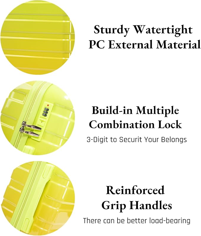 Gradient Green-Yellow Luggage Set 14" & 20" - 2 Piece PC Spinner Wheel Suitcases with Combination Lock, Lightweight Carry On for Business & Vacation