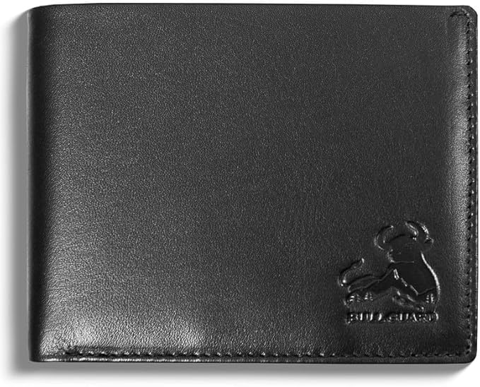 BULL GUARD Mens RFID Blocking Bifold Wallet Smooth Top Grain Leather Nappa Black, Secure and Durable Extra Capacity Billfold With 10 Credit Card Slots, Flip Up ID, Tight Stitching and Coin Pocket