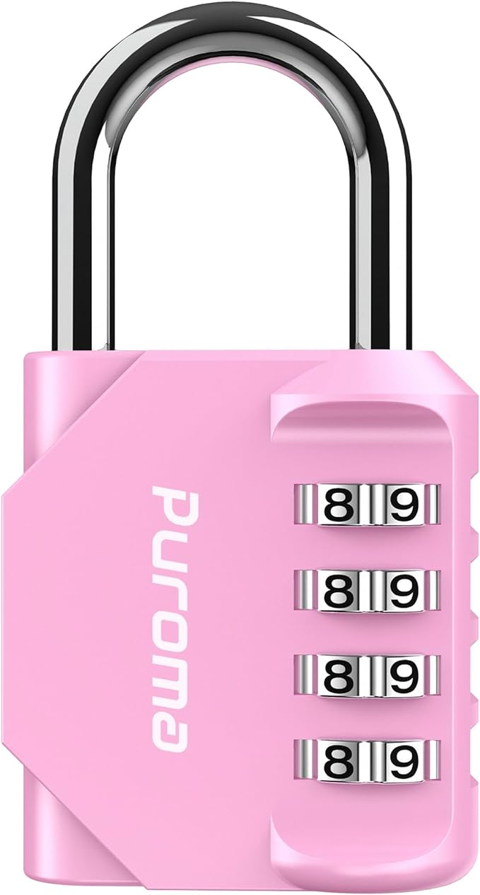 Puroma 1 Pack Combination Lock for Locker 4 Digit Outdoor Waterproof Padlock for School, Gym, Sports, Fence, Toolbox, Gate, Case, Outdoor, Hasp Storage (Pink)