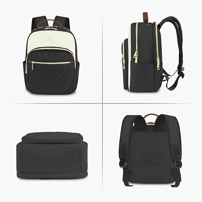 MATEIN Mini Backpack Purse for Women, Fashion Small Purse Backpack, Waterproof Casual Daily Cute Shoulder Bag Ladies Handbags for Travel Work College, 2pcs Sets, Black-Beige