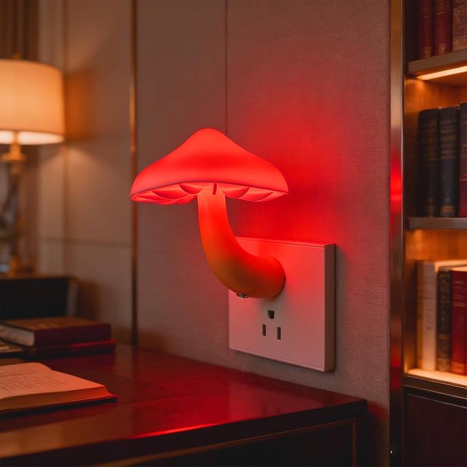 3 Pack LED Mushroom Night Light Plug in Lamp, Light Sensor Night Lights for Adults Kids Room Bedroom Bathroom Hallway Kitchen (3, Red)