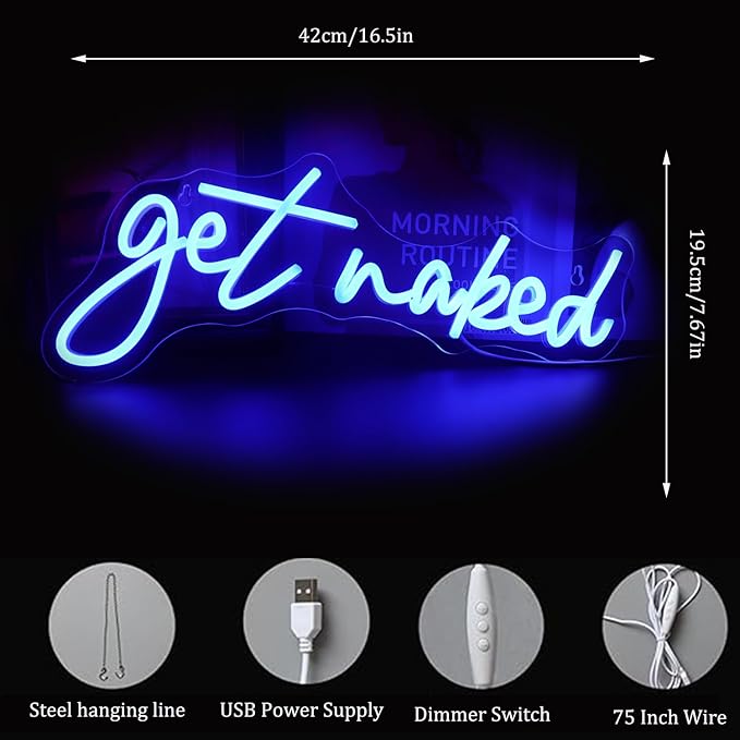 QiaoFei Led Get Naked Neon Sign Letters USB Powered Neon Lights for Room Home Bar Art Wall Decor Party Window Living Room Decor Christmas Gift (Blue)
