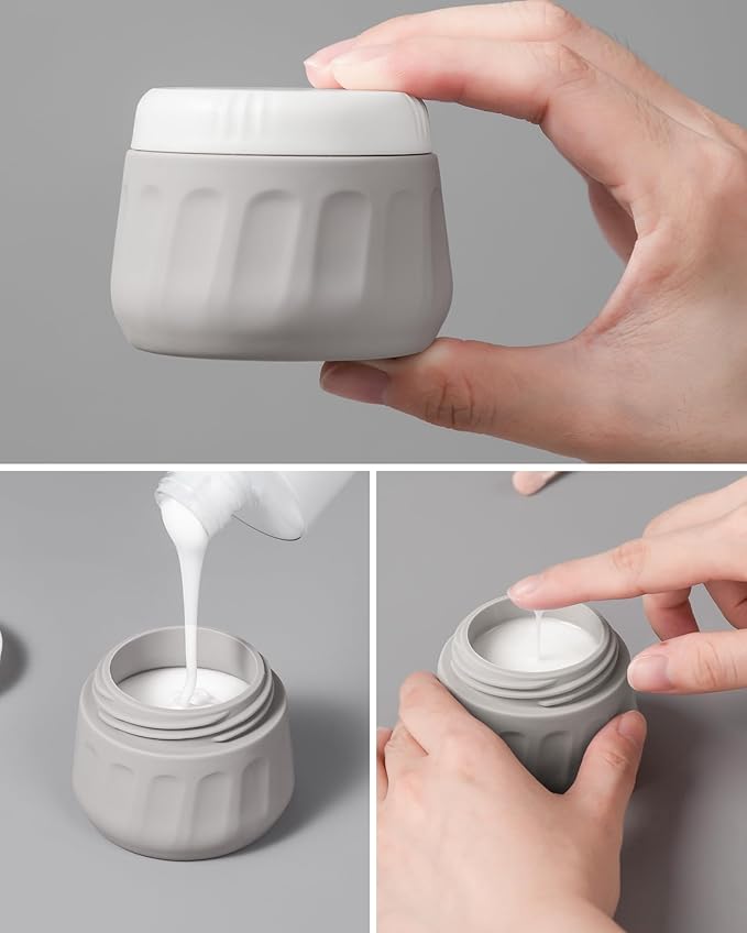 Travel Size Toiletries 8 Pack, TSA Approved 3oz Silicone Squeeze Bottles & Cream Jars with Clear Travel Bag