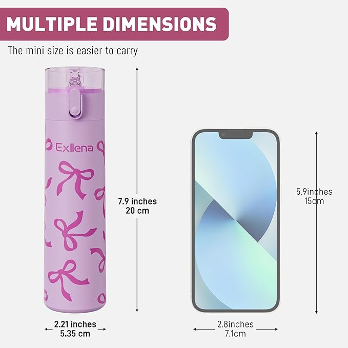 9oz Small Water Bottles with Straw, Mini Water Bottle with One-Hand Open Design, Leak-Proof Locking Lid for Hot&Cold Drinks, Small Travel Water Bottle - 100% Leakproof for School, Travel...(Bow)