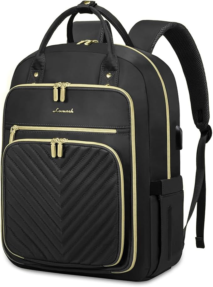 LOVEVOOK Laptop Backpack Women Teacher Backpack,15.6 Inch Laptop Bag with USB Port,Waterproof Daypack for Work Travel,Black