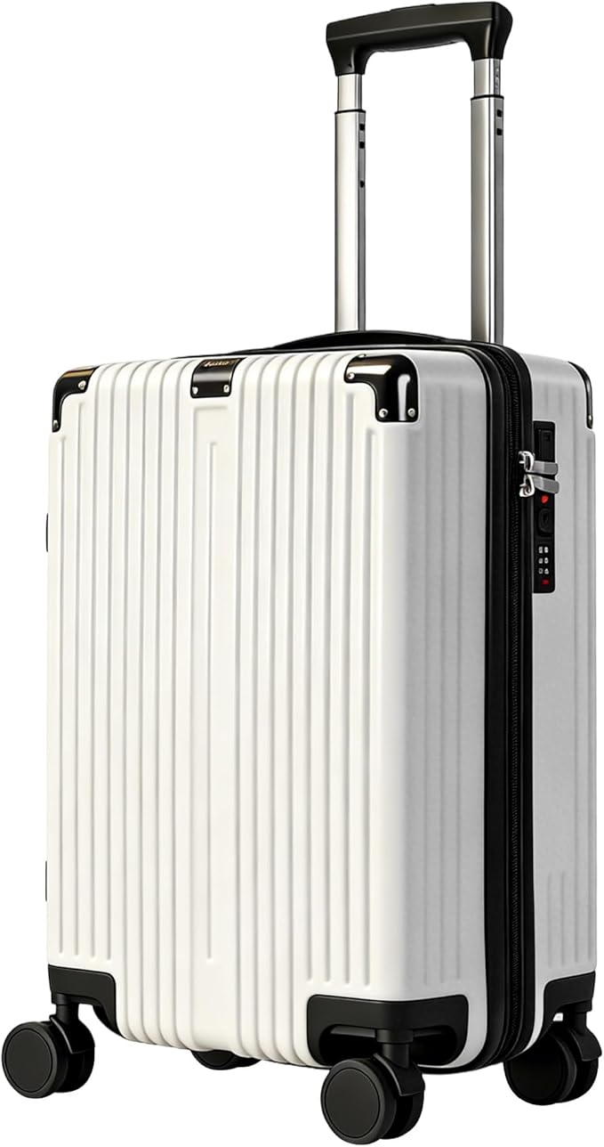 20 Inch Carry On Luggage with Spinner Wheels,PC Expandable Hard Shell Suitcase with USB Port,Lightweight Travel Luggage Airline Approved for Men Women (White)