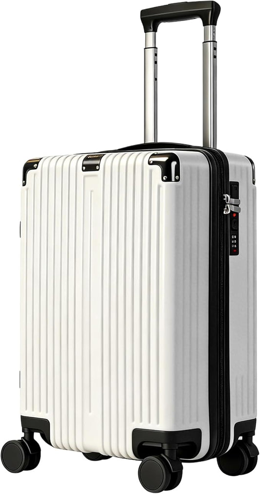 20 Inch Carry On Luggage with Spinner Wheels,PC Expandable Hard Shell Suitcase with USB Port,Lightweight Travel Luggage Airline Approved for Men Women (White)