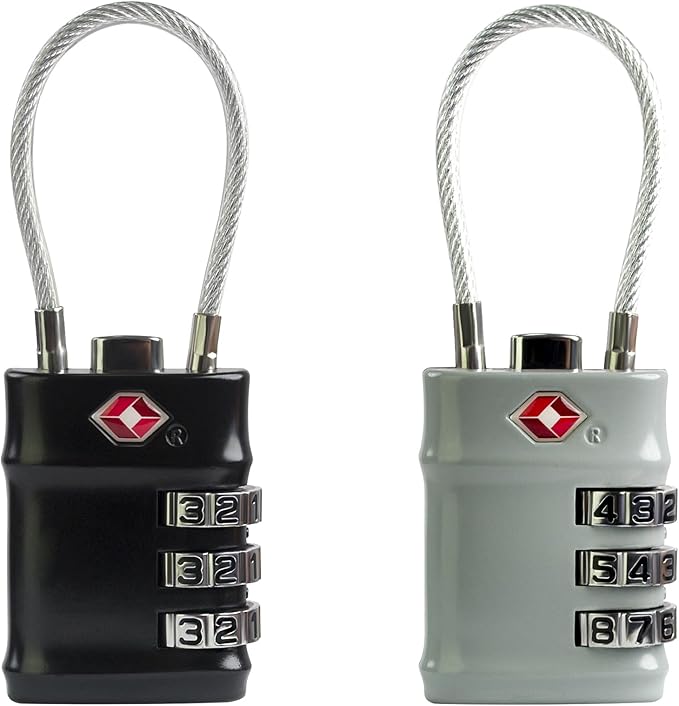 Suitcase Locks TSA Approved, Small Combination Cable Padlock, TSA Locks for Luggage, Combo Padlocks with Code for Backpack Zipper, Gym Locker, Ammo Can, Guitar Gun Case, Box (Black+Gray)