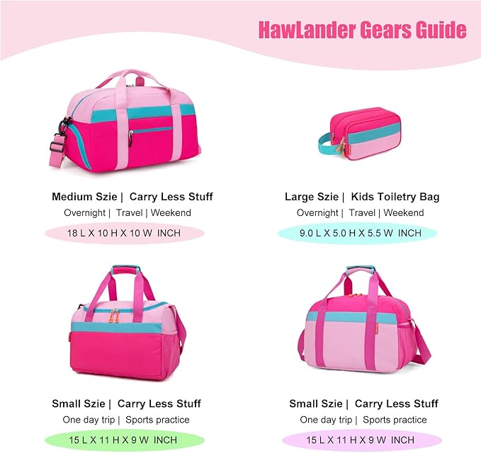 HawLander Large Kids Duffle Bag for Travel, Overnight, or Weekender, 22" inch (Pink Rose)