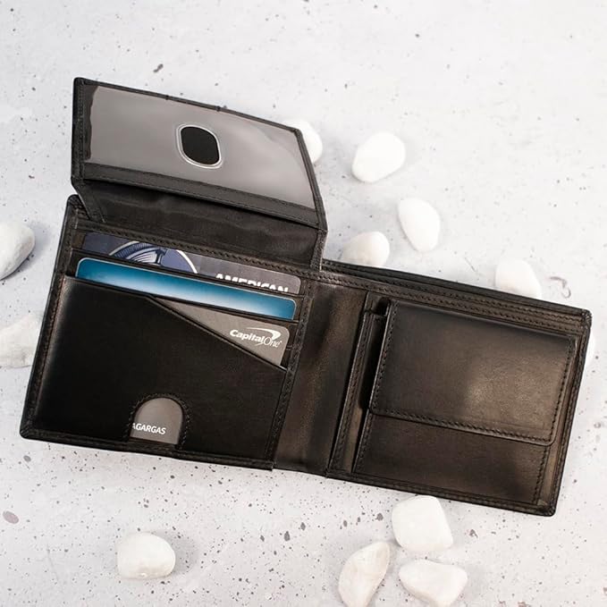 BULL GUARD Mens RFID Blocking Bifold Wallet Smooth Top Grain Leather Nappa Black, Secure and Durable Extra Capacity Billfold With 10 Credit Card Slots, Flip Up ID, Tight Stitching and Coin Pocket