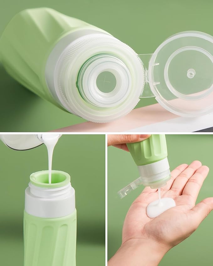 Travel Size Toiletries 8 Pack, TSA Approved 3oz Silicone Squeeze Bottles & Cream Jars with Clear Travel Bag