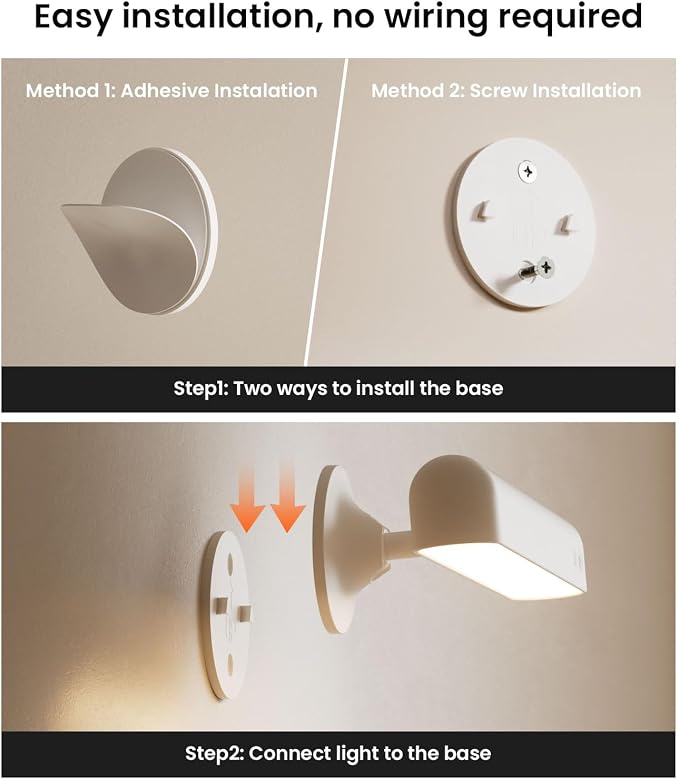 Rechargeable Battery Operated Wall Sconces 7500mAh, Wall Lights for Bedroom | 360° Rotation Wall Lamp with Remote, Cordless Dimmable Touch Bedside Lamps LED, 15 RGB Colors, 3 Colors Temp, 2p, White